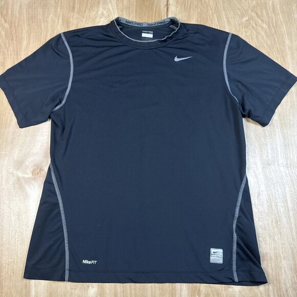 Nike Pro Mens Medium Pro Black Fitted Athletic Training Workout Shot Sleeve Top - Picture 1 of 6